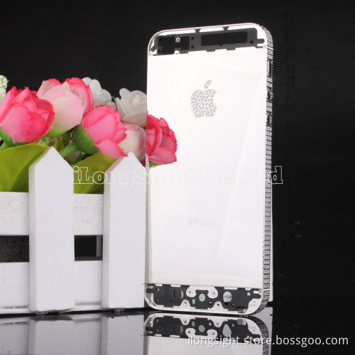 Mirror silvery Diamond back cover with diamond Logo for iphone 5